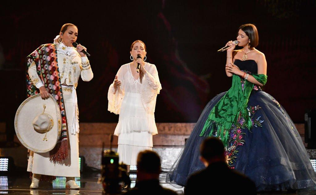 Aida Cuevas, Natalia Lafourcade and Ángela Aguilar perform during the 2019 GRAMMYs